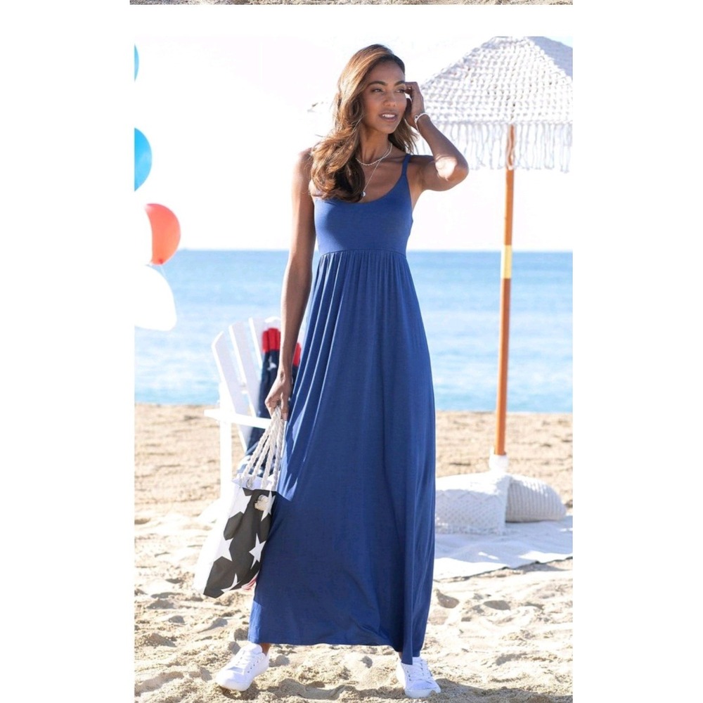 Maxi Empire Waist Dress 12 Open Back Tie Detail SpaghettiStrap Boho Beach Resort